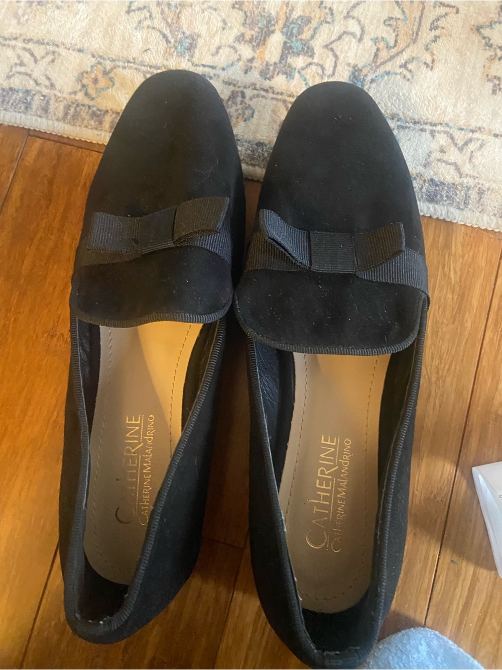 Catherine Malandrino Black Suede Bow Loafers